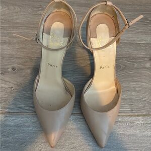 Christian Louboutin Beige Pointed-Toe Ankle-Strap Pumps